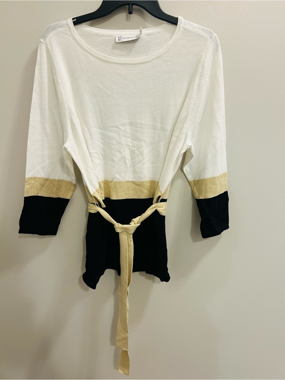 New York and Company Colorblock Tie-Waist Women's  - White, Black & Gold NWT